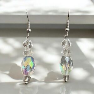 AB Glass Bead Earrings | Clear And AB Glass Handmade Earrings